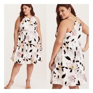 Multi-Color Floral Print Knit Skater Dress